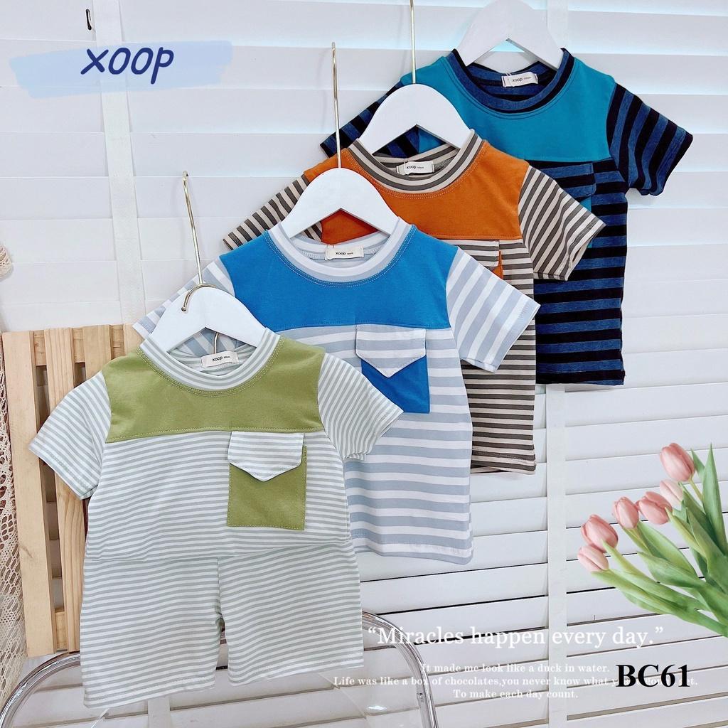 Bộ cộc tay XOOP cotton 4 chiều sọc dệt có túi nắp cho bé trai bé gái (9-19kg) BC61,Đồ bộ trẻ em mặc nhà,đi chơi,du lich