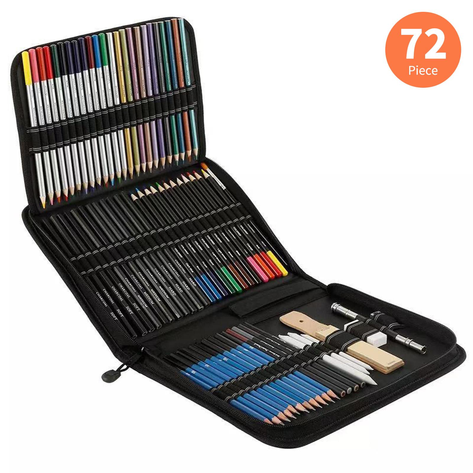 74-Piece Professional Drawing Pencils and Sketch Set Includes Colored Pencil Sketch Charcoal Pastel Pencil Sharpener