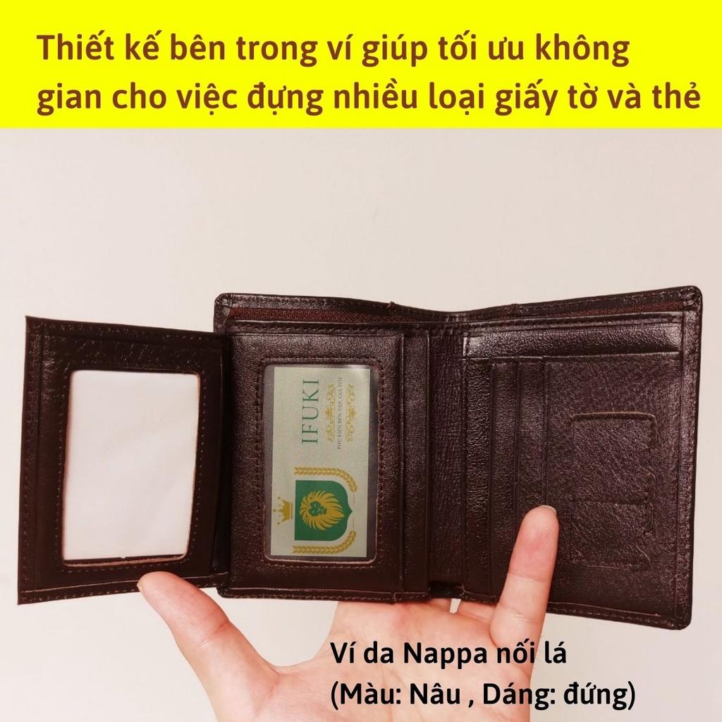 Ví da nam nối lá dáng đứng , làm từ da bò Nappa thật cao cấp , nhỏ gọn , đẹp , dùng đựng thẻ , đựng tiền - IFUKI