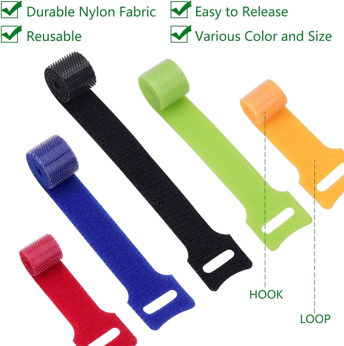 60 Gói Dây Buộc Buộc Có Thể Tái Sử Dụng Với Móc và Vòng, Quản Lý Cáp, Bộ Sắp Xếp Dây Có Thể Điều Chỉnh Cho Máy Tính/TV/Thiết Bị Điện Tử, 3 Kích Cỡ và 5 Màu