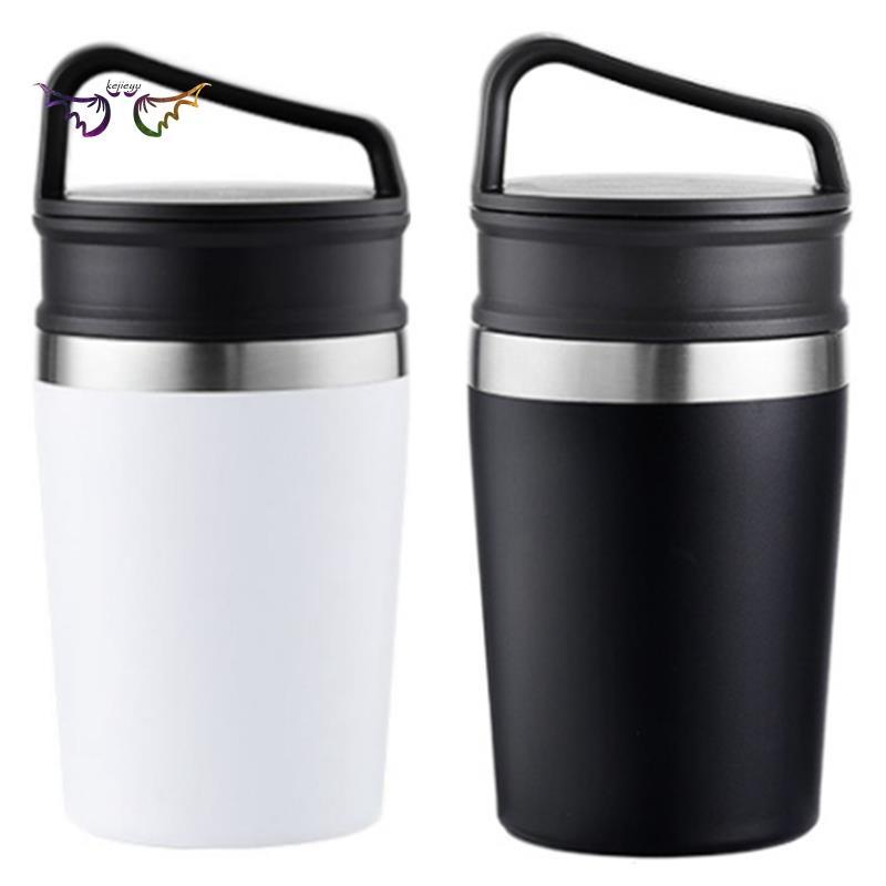 350ML Coffee Cup Portable Stainless Steel Water Cup Coffee Mug with Creative Lid Suitable for Home and Outdoor, Black