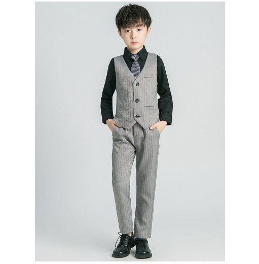 Bộ ghile vest bé trai ghi xám TQB033 gồm 3 chi tiết (áo ghile + áo vest + quần tây) tặng kèm cavat dành cho bé từ 5 6 7 8 9 10 tuổi