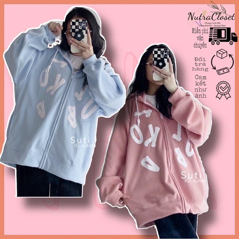Áo khoác nỉ ngoại có nón dây kéo in chữ cái unisex ulzzang nam nữ