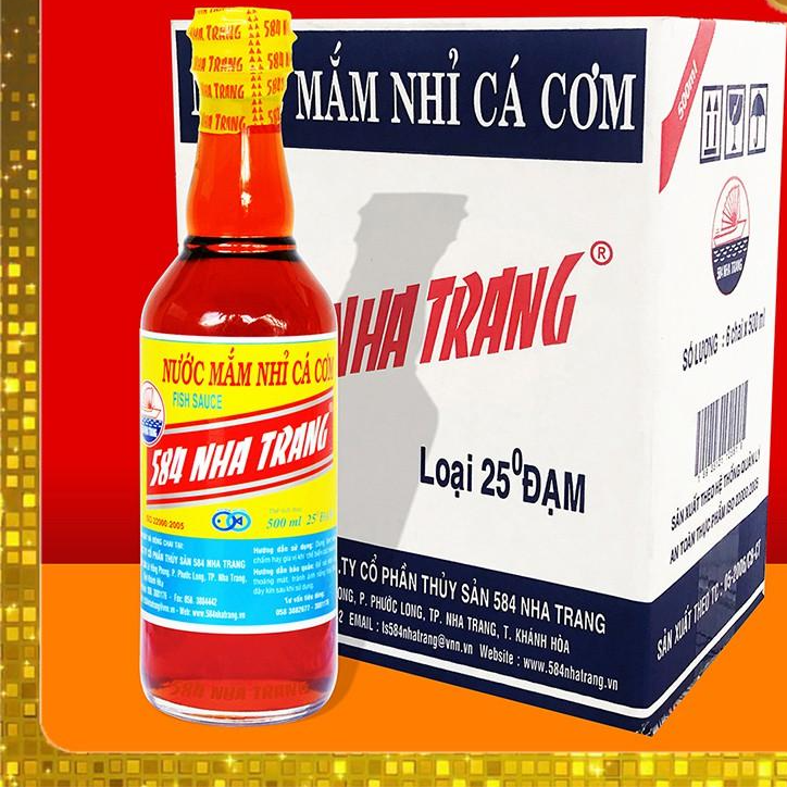 Thùng 6 chai Nước mắm 584 Nha Trang 25 đạm, Chai PET 500ml, Date mới nhất