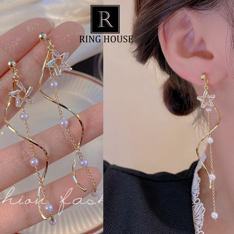 Bông tai khuyên tai nữ sao thả dài đẹp Ring House