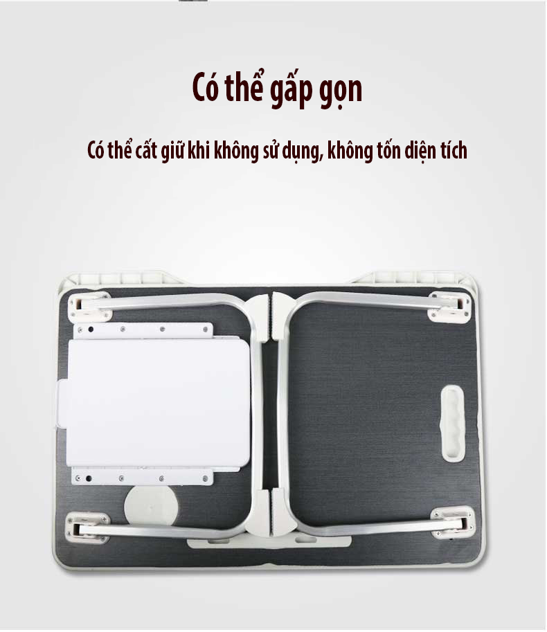 Bàn gấp gấp gọn ngồi giường nhập khẩu có khe bỏ ipad và khe đựng cốc/hộp bút XKZS-001