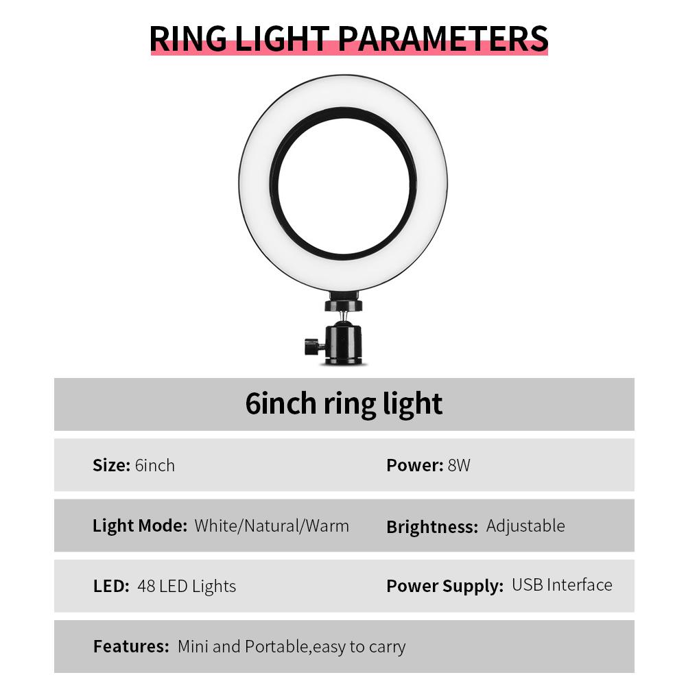 6inch LED Ring Light Circular LED Photography Video Selfie Ring Light Replacement for You Tube/Tik Tok Live Streaming