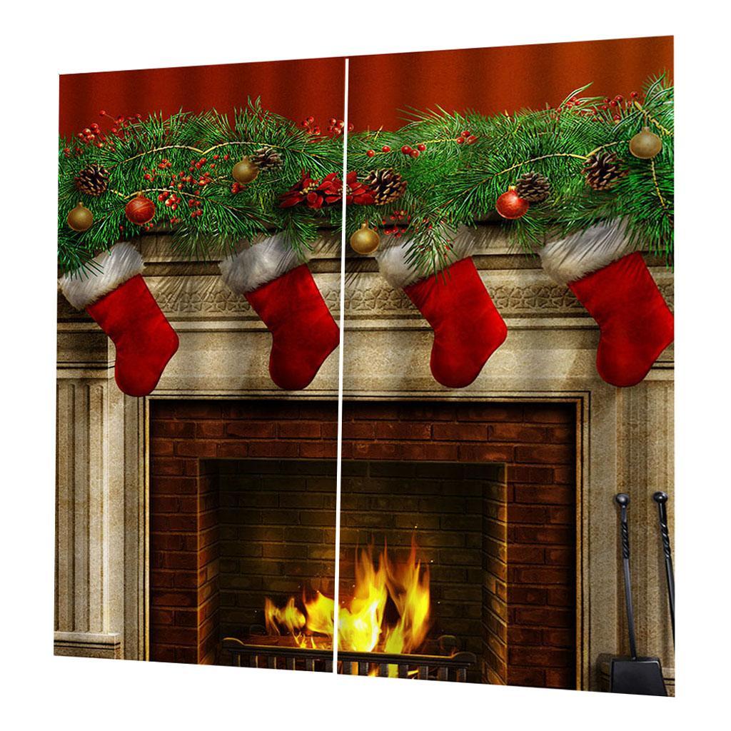 2Pieces Christmas Pattern Window Curtains Bedroom  Crafts Gifts
