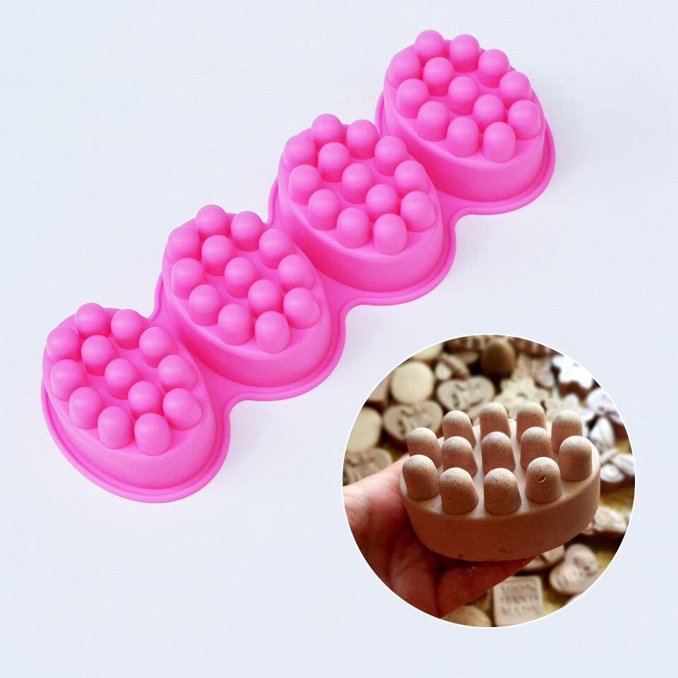 4 Compartment Silicone Soap Mold Massage Bar Soap making Tool With Single-hole Moulds
