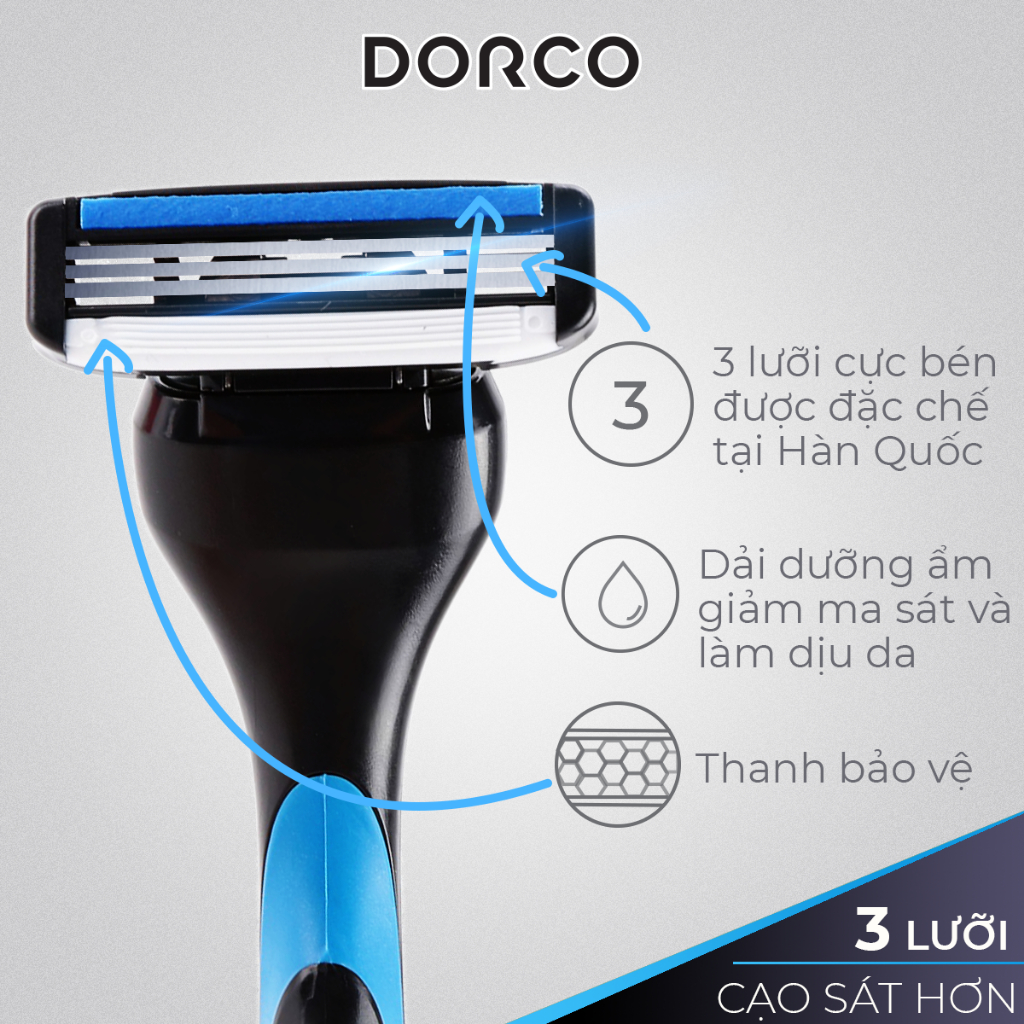 Combo 2 Bộ Dao Cạo Râu 3 Lưỡi Dorco Pace 3 Gồm 1 Cán 9 Đầu Cạo