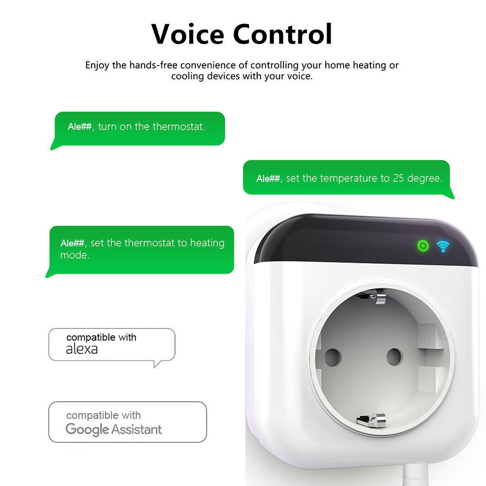 Programmable Smart Wifi Thermostat Plug Outlet Mini Temperature Controller 10A Plug-in Socket APP Control Voice Control Schedule Timer Electric Switch for Heating Cooling Appliances