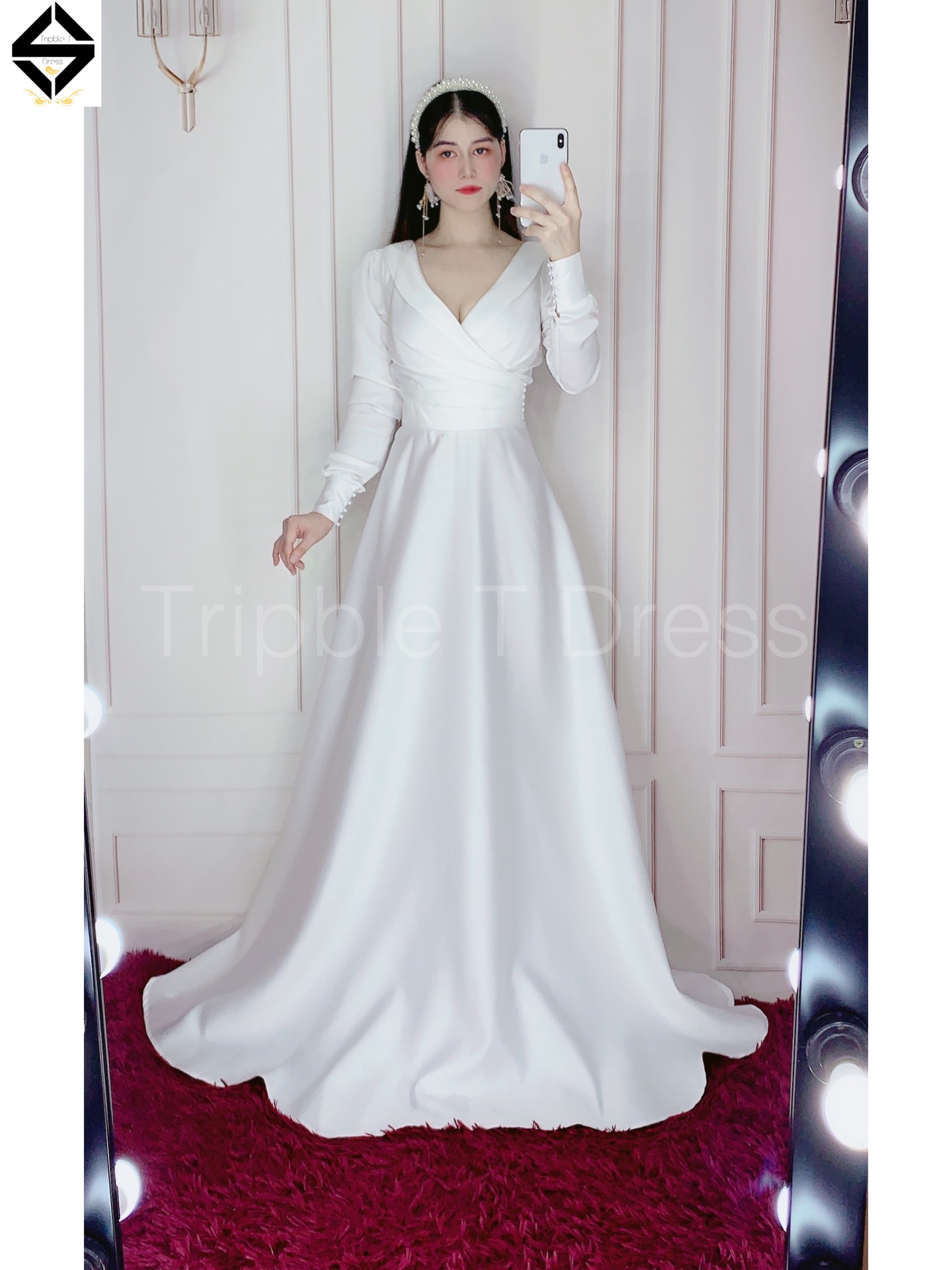 Đầm maxi mặc cưới tay dài hở lưng dây cườm TRIPBLE T DRESS -size S/M/L - MS160Y