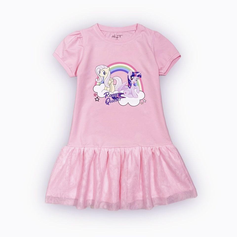 Đầm thun cotton chân voan ngựa pony màu hồng ngọt ngào