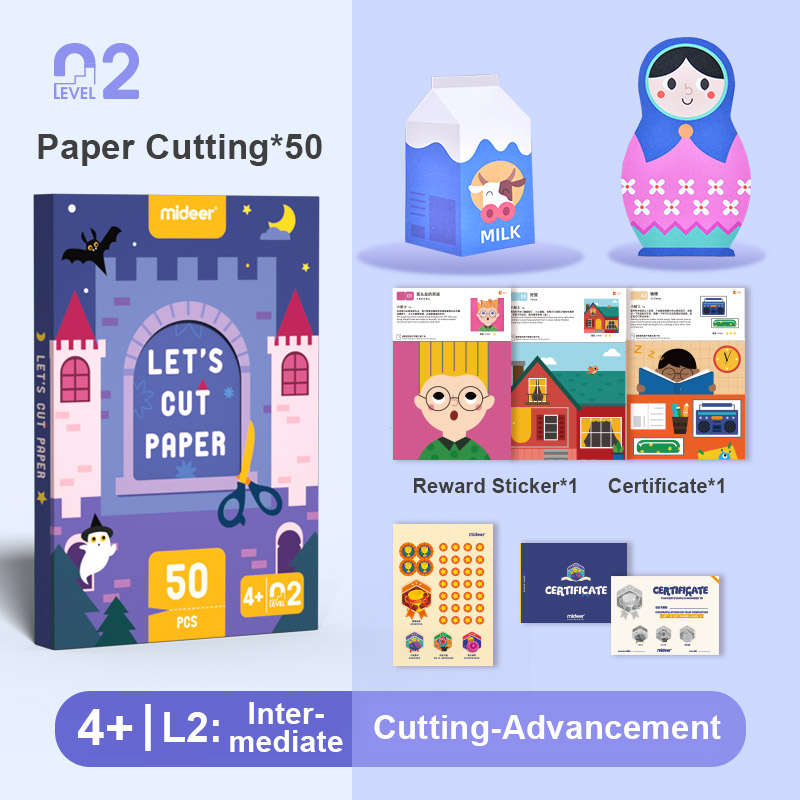 Đồ Chơi Cắt Giấy Thủ Công Tạo Hình Sáng Tạo 03 Cấp Độ Mideer Lets Cut Paper cho Bé 3 4 5 Tuổi