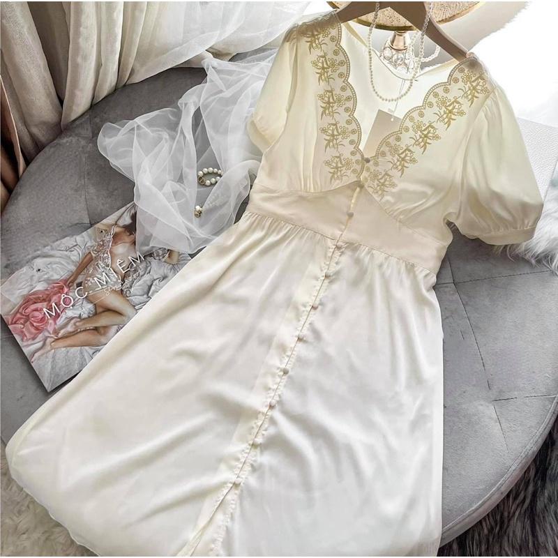 ĐẦM THÊU LỤA CÔNG CHÚA TAY NGẮN