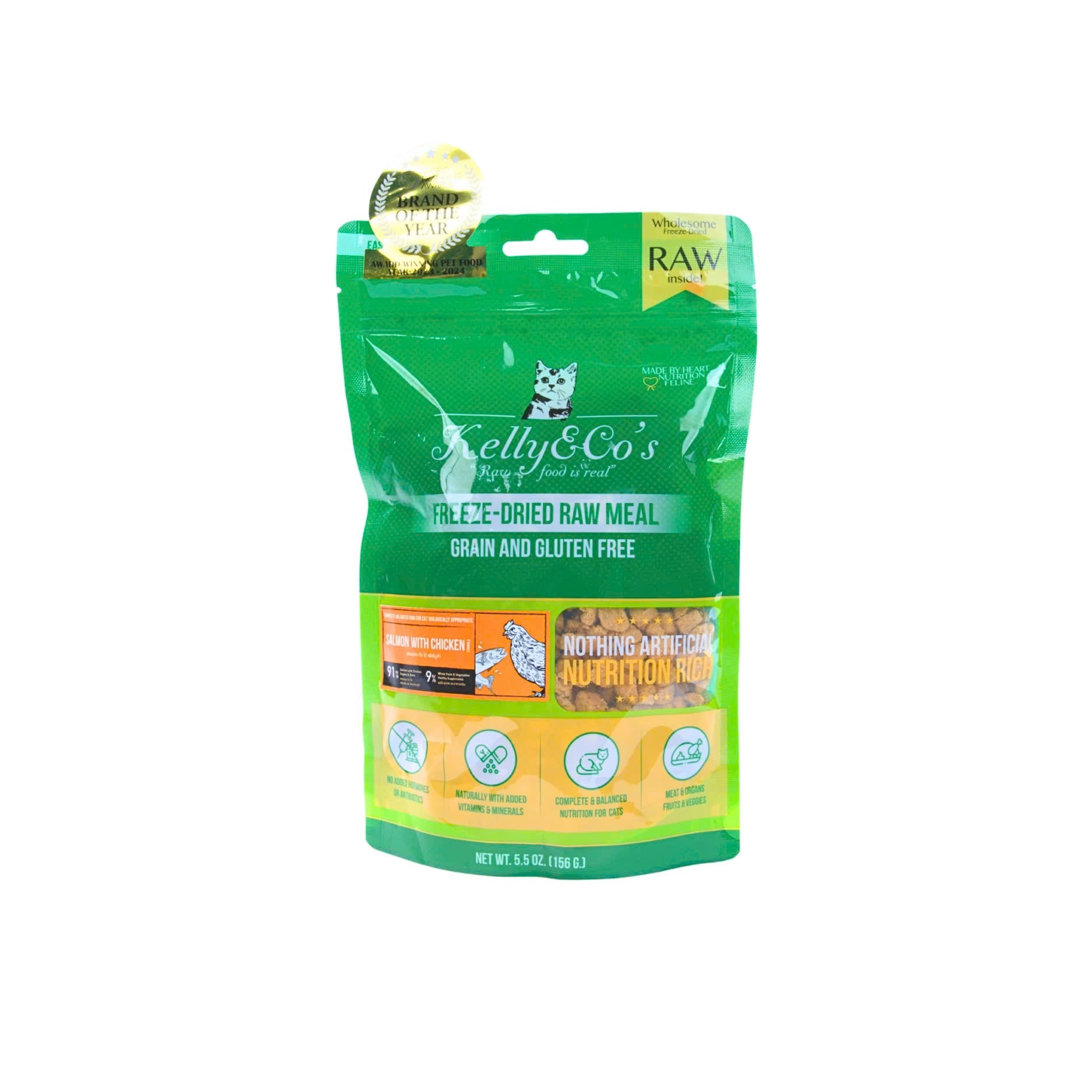 ￼Thức ăn Raw Food cho mèo cá hồi &amp; thịt gà tươi KELLY &amp; CO'S Freeze Dried Raw Food For Cat [ 156g
