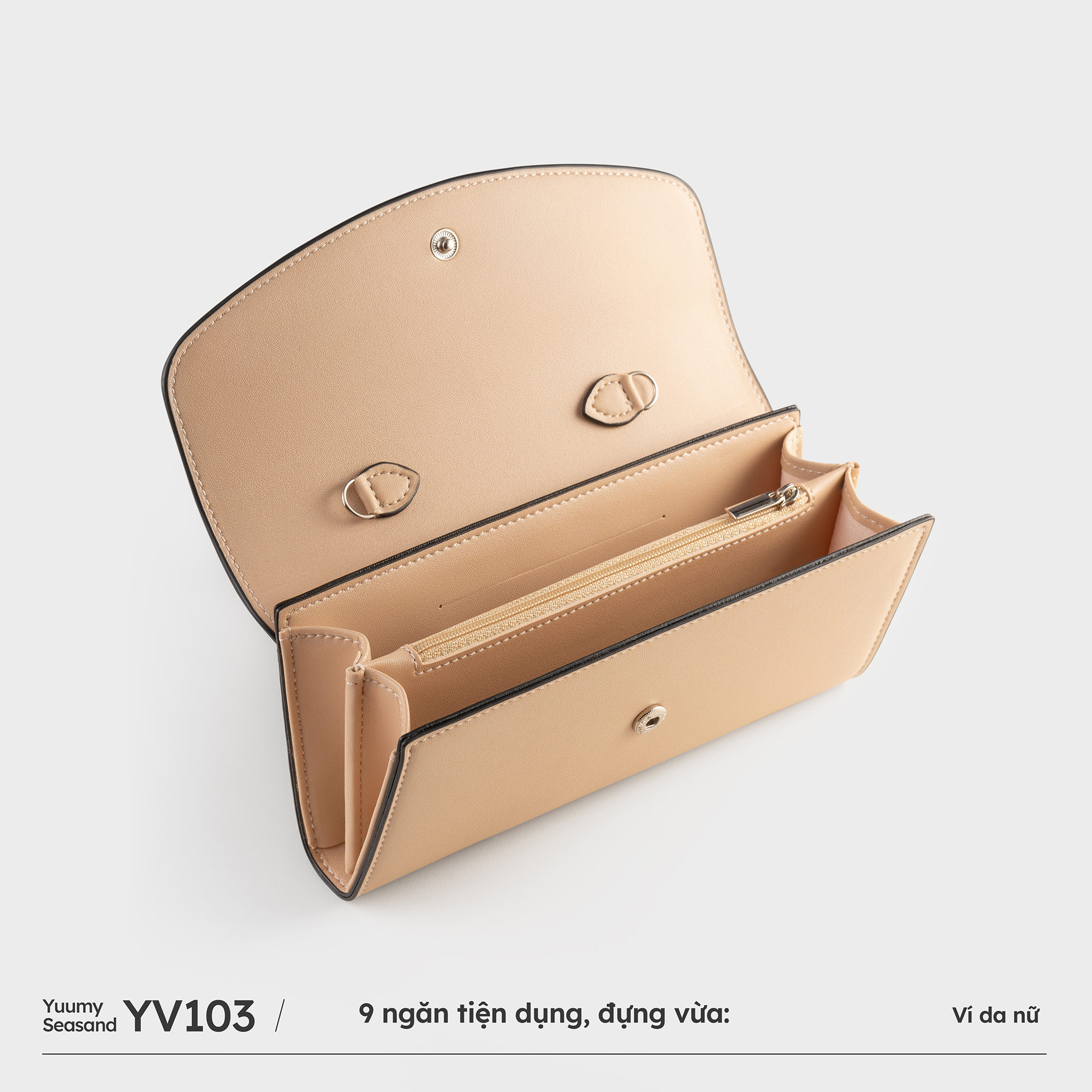 Ví Yuumy ( Thời trang nữ phối màu kèm dây đeo chéo - Ví da Seasand YV103 )
