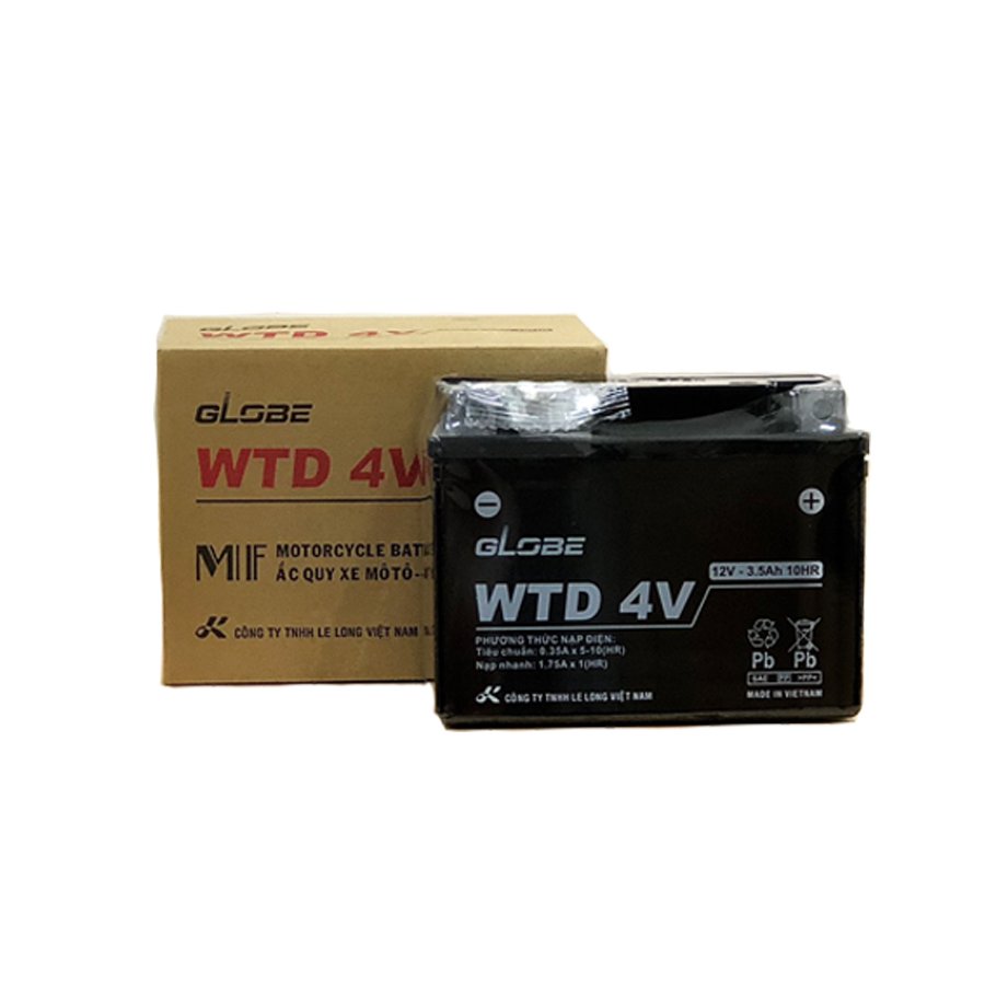 Bình Ắc Quy Khô WTZ5S 12V,4.2Ah/WTD 4V,3.5Ah hiệu GLOBE Cho Xe WAVE RS100/ WAVE RS 110/ AIRBLADE/ EXCITER 135