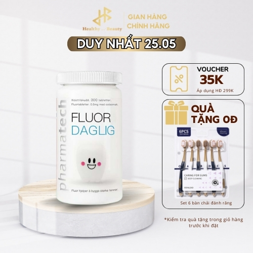 Viên ngậm bảo vệ răng miệng Pharmatech Fluor Daglig hỗ trợ làm trắng răng, ngăn ngừa sâu răng