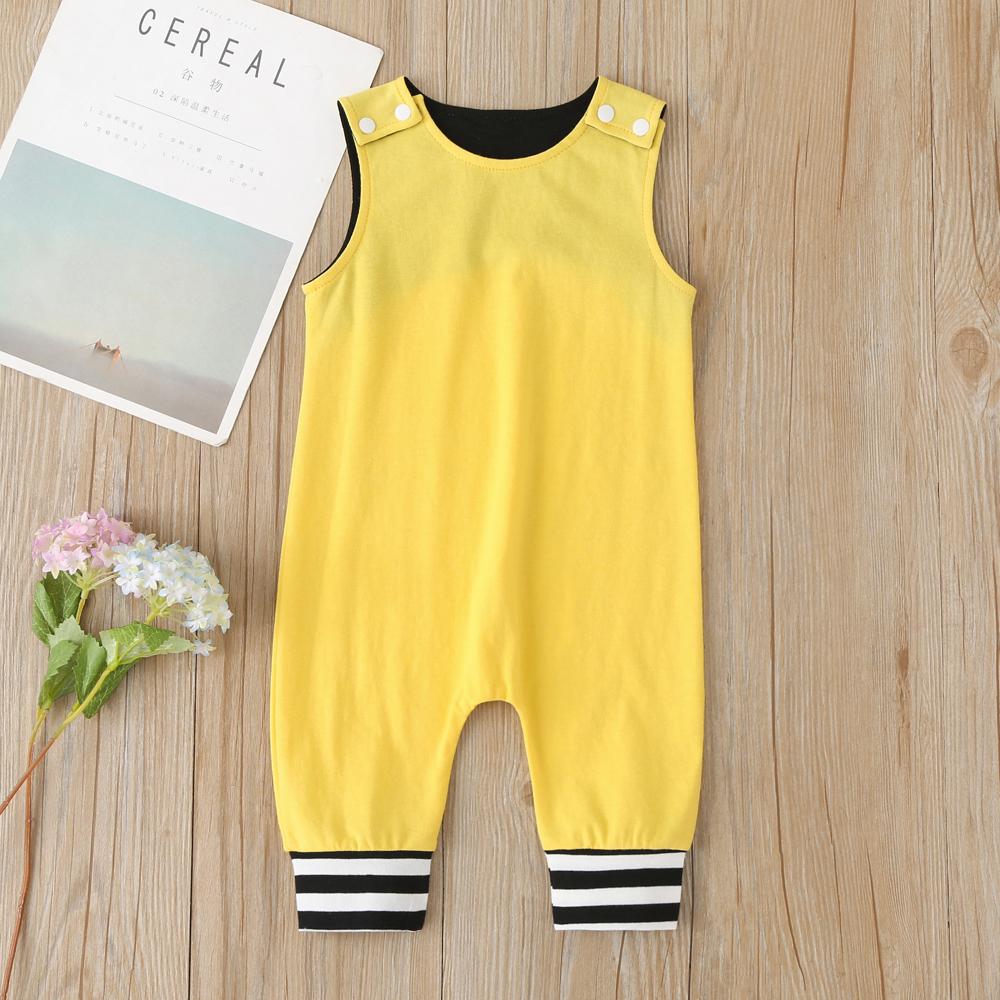 Áo liền quần cotton mùa hè không tay nút bấm cho bé