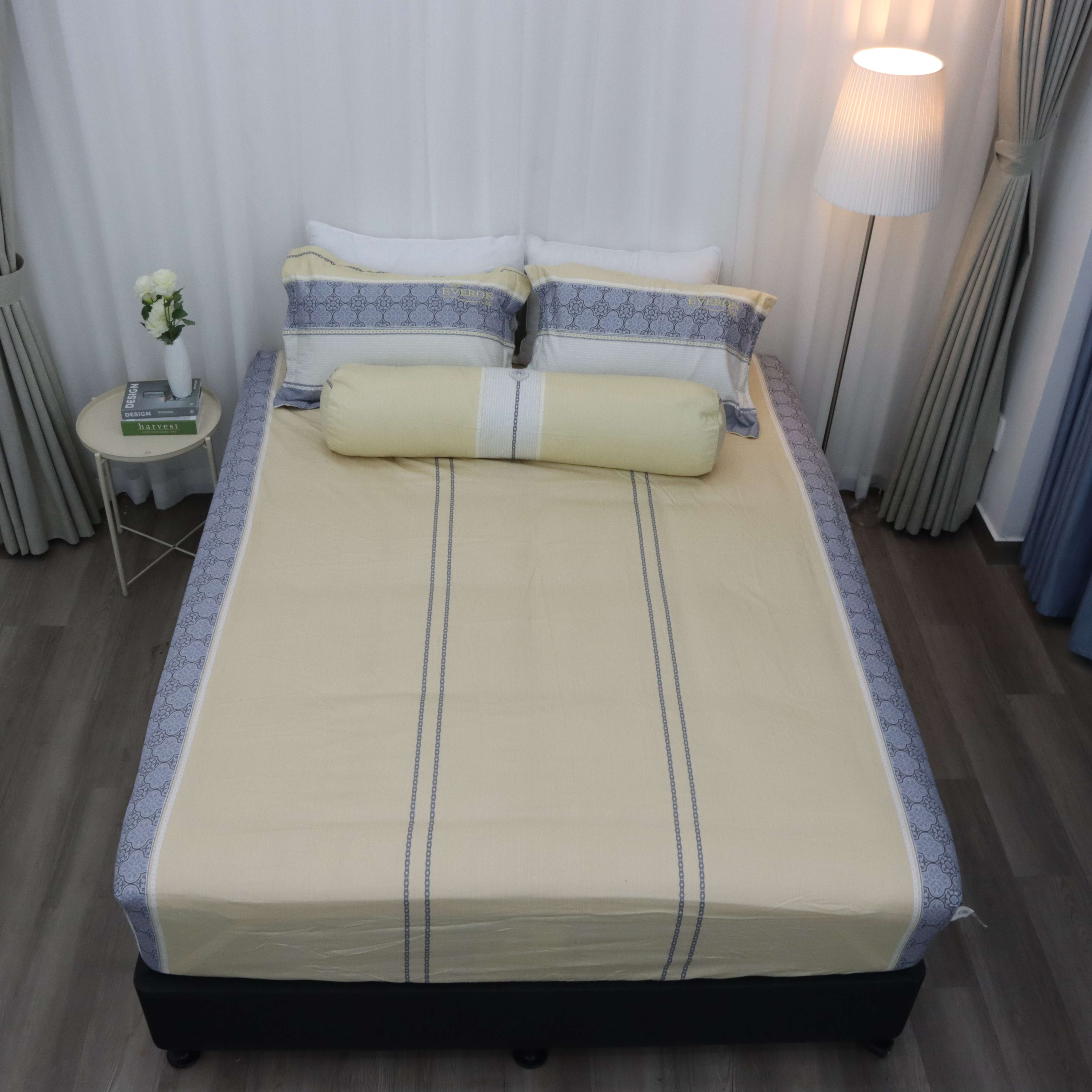 Bộ ga giường Everon Lite ELCP 202 Cotton Vàng phối xanh (4 món)