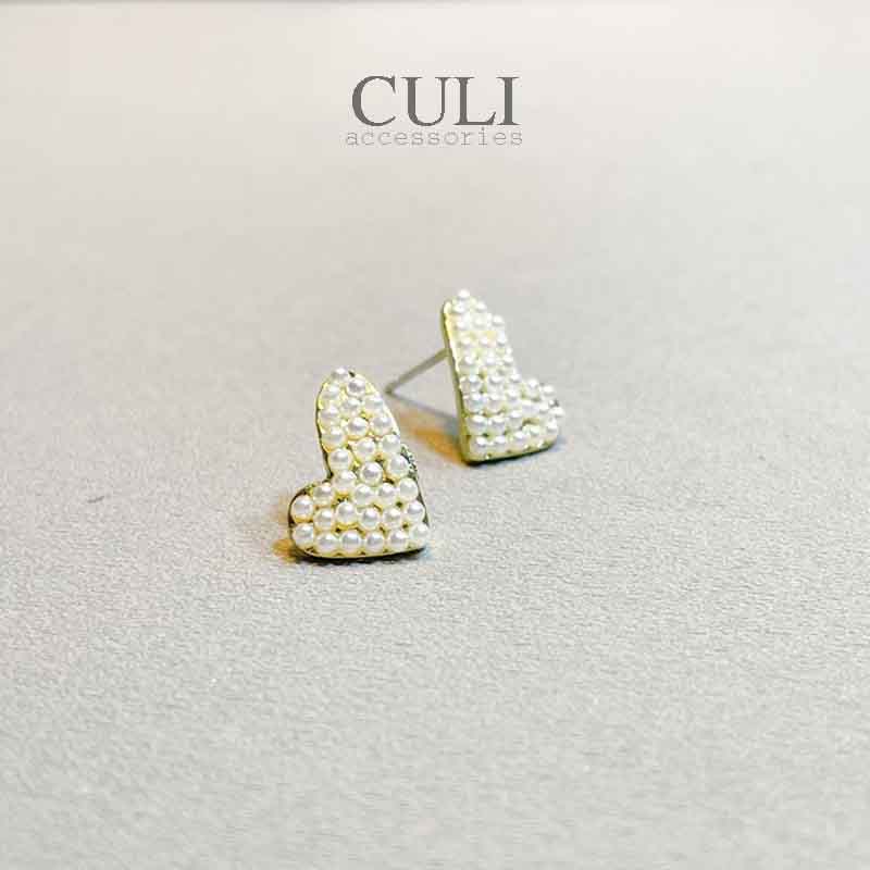 Khuyên tai bạc S925, hình trái tim kết hạt trai nhỏ xinh HT654 - Culi accessories