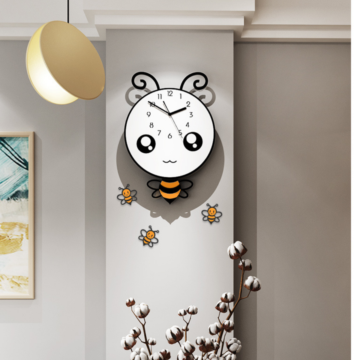 Đồng hồ trang trí hoạt hình dễ thương - KHÔNG CẦN KHOAN TƯỜNG - Tặng kèm 3 con ong nhỏ như hình, pin và  kim thay thế