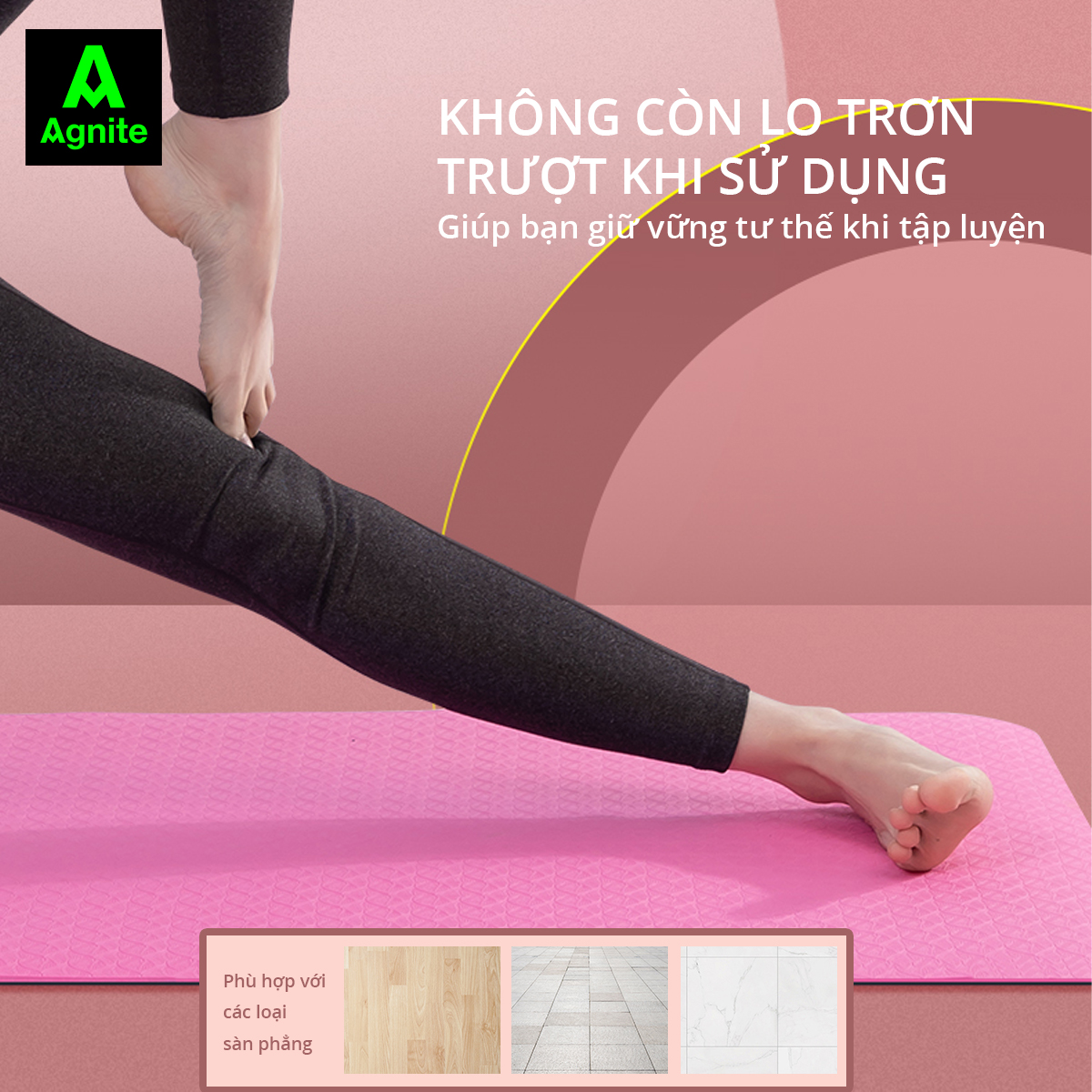 Thảm tập Yoga và GYM 2 lớp TPE dày 6mm cao cấp Agnite - Chống trơn trượt, khử ẩm mốc, độ bám tốt - Hàng chính hãng - Kèm dây buộc - F4177