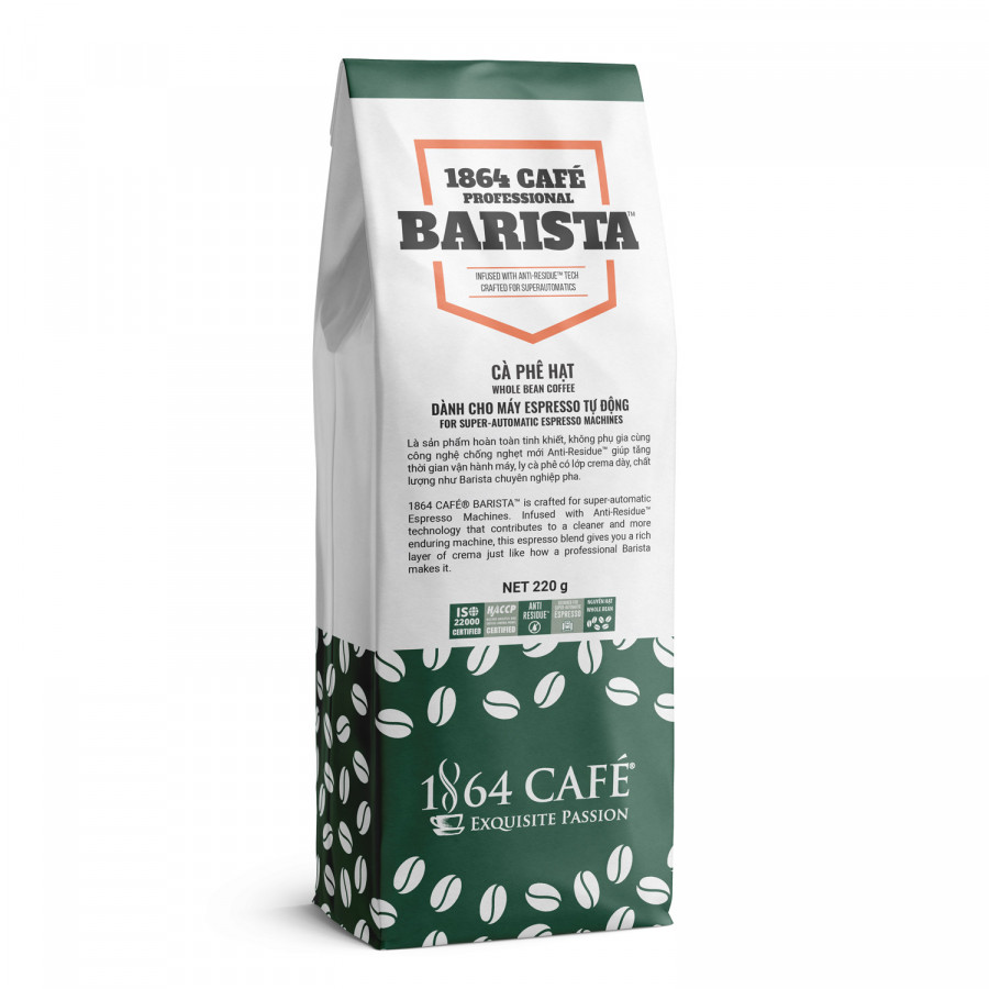 Cà Phê Nguyên Hạt Không Dầu, Không Bơ Chuyên Dùng Cho Máy Espresso Hoàn Toàn Tự Động - 1864 CAFÉ Professional Barista.