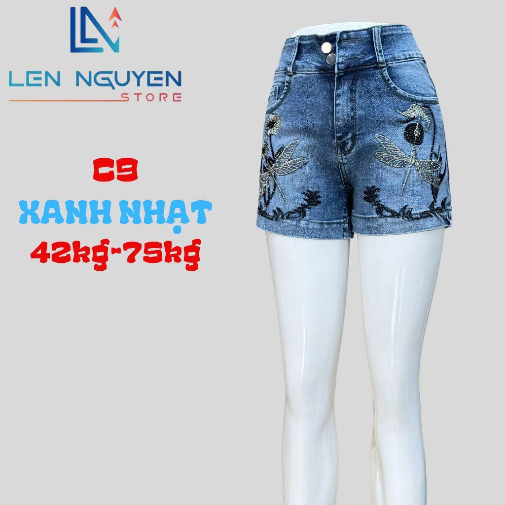 C9_Quần jean nữ, đùi, lưng cao, quần bò nữ dáng ôm, quần rin nữ có big size, cho 42kg đến 75kg,LEN NGUYEN STORE - Xanh Nhạt