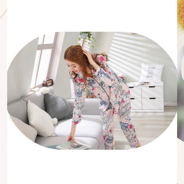 Bộ đồ ngủ pijama nữ lụa cotton thời trang – Pijama lụa hoạ tiết hoa lá siêu đẹp B55