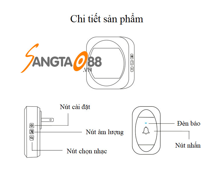 Chuông cửa báo khách cảm biến thông minh hiển thị nhiệt độ cao cấp R195-WW (Tặng đèn 4 led dán tủ, dán tường đa năng)