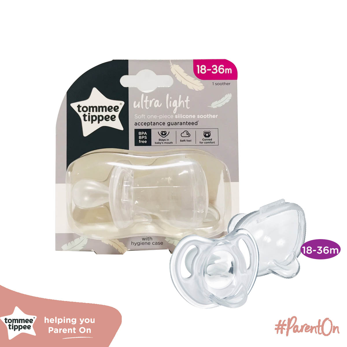 Ty ngậm silicon siêu nhẹ cho bé Tommee Tippee Ultra Light 18-36 tháng (vỉ đơn) - Trắng