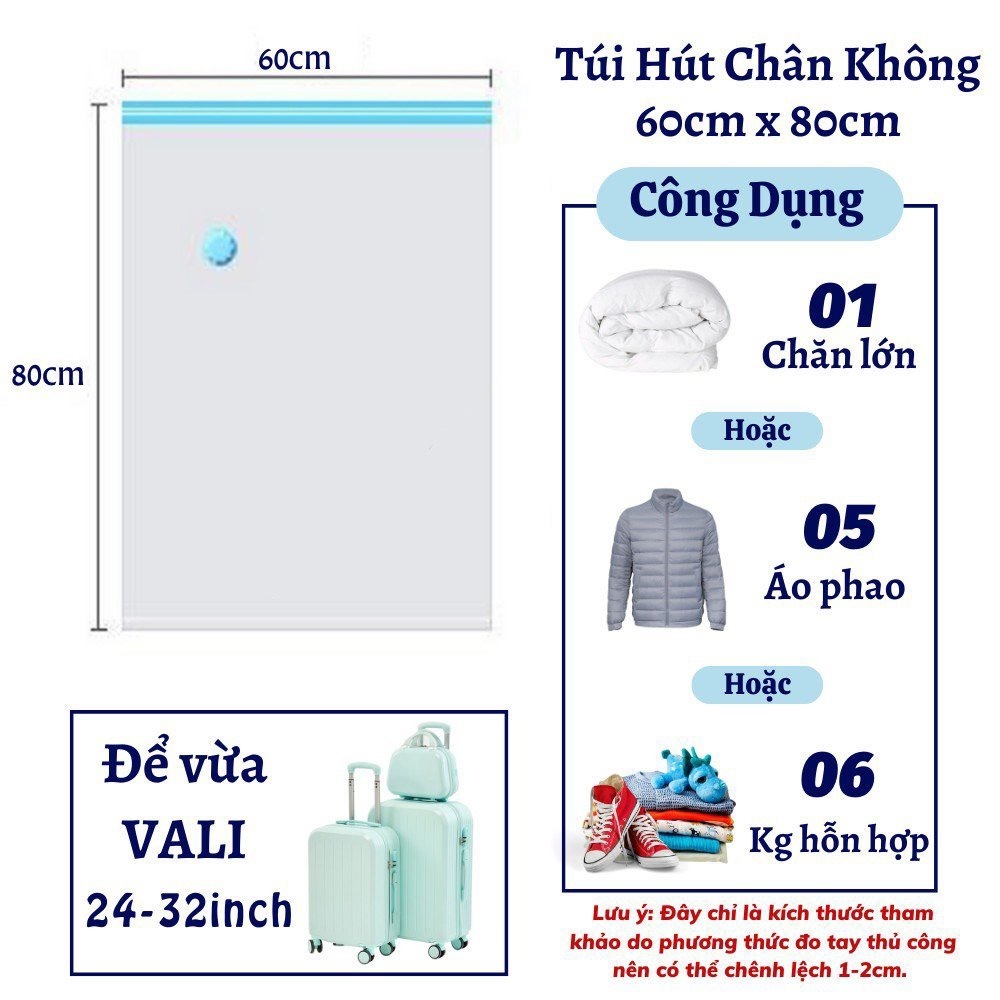 Bộ 1 Túi Chân Không Đựng Chăn Màn, Quần Áo - Gọn Gàng, Tiện Lợi + Tặng Bơm Tay Hút Chân Không