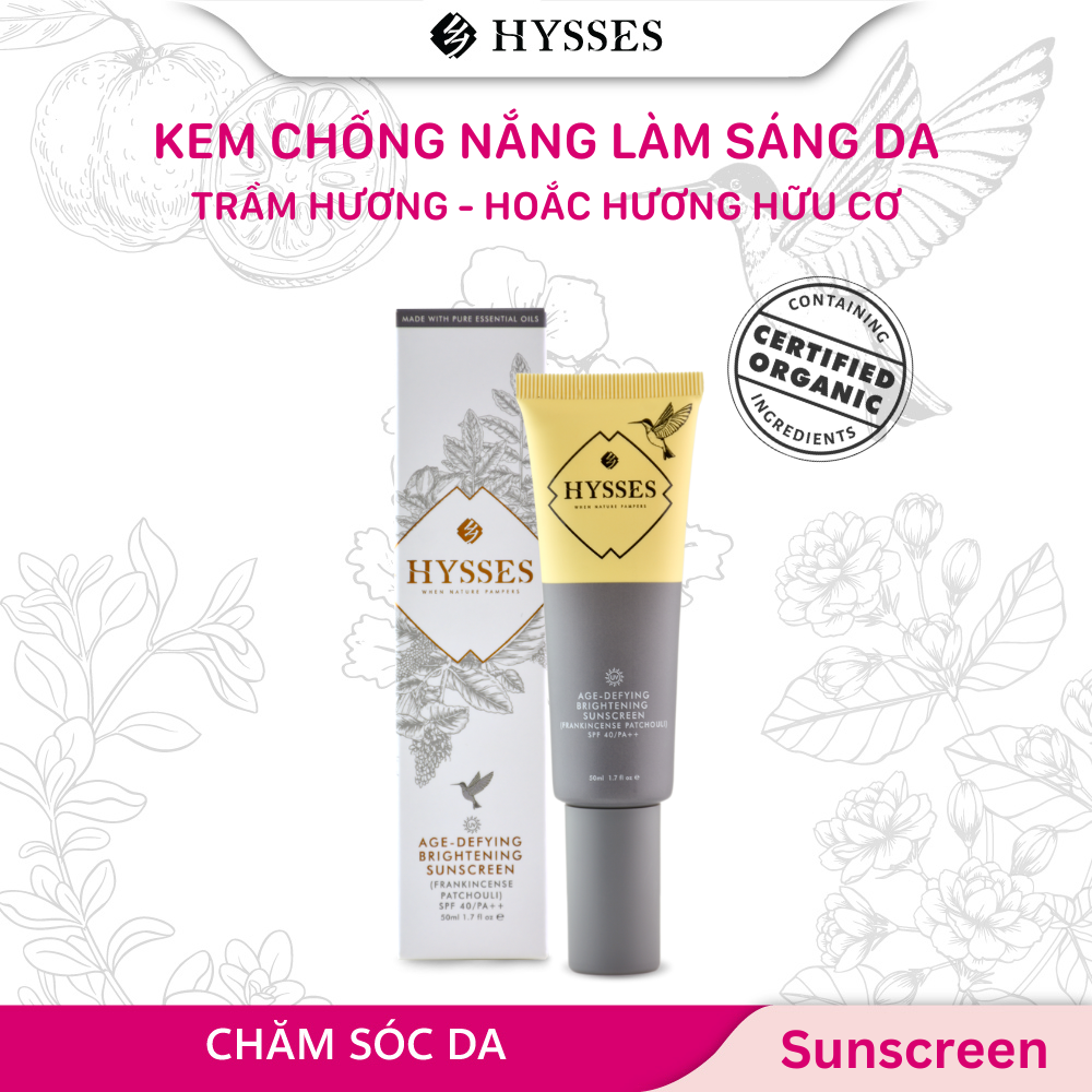 Kem Chống Nắng Cao Cấp Hysses Age Defying Brightening Làm Trắng Da, Chống Lão Hóa Bảo Vệ Da Trước Tia UVA/UVB Với Tinh Dầu Trầm Hương - Hoắc Hương Hữu Cơ Tự Nhiên