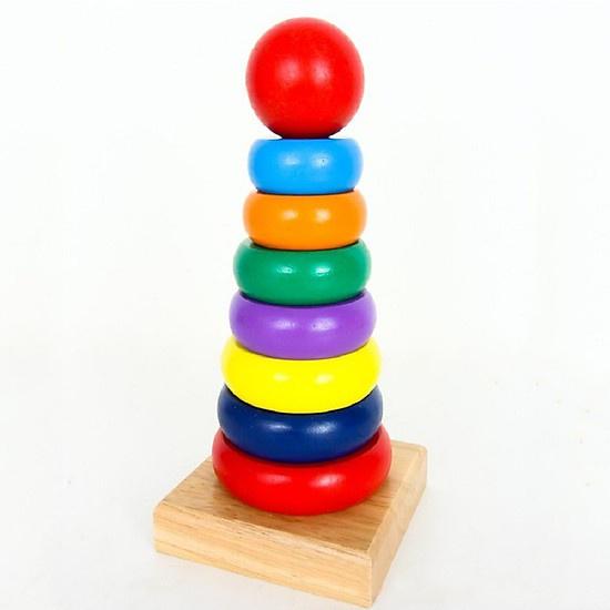 Đồ chơi gỗ tháp cầu vồng mini 7 màu,đồ chơi giáo dục cho bé nhận biết màu sắc,kích thước