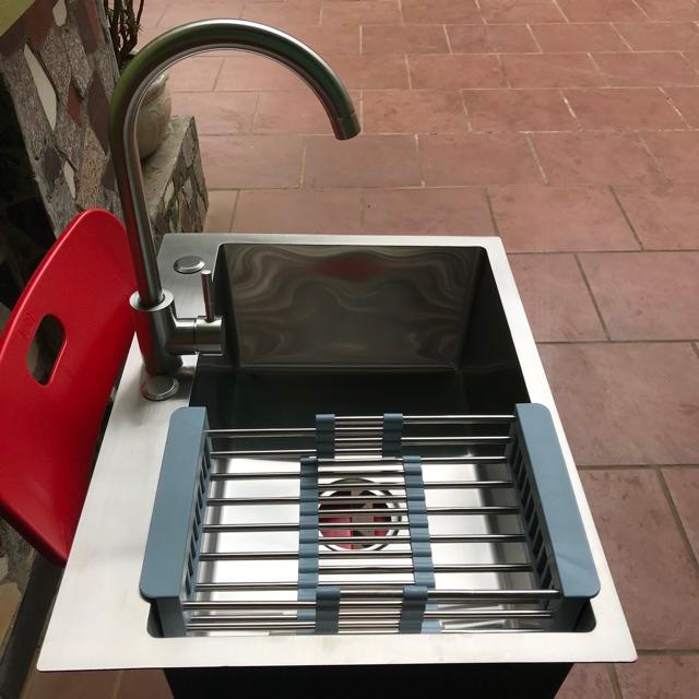 CHẬU ĐÚC 1 HỐ ĐỦ PHỤ KIỆN KÈM VÒI NÓNG LẠNH TẶNG RỔ RÚT