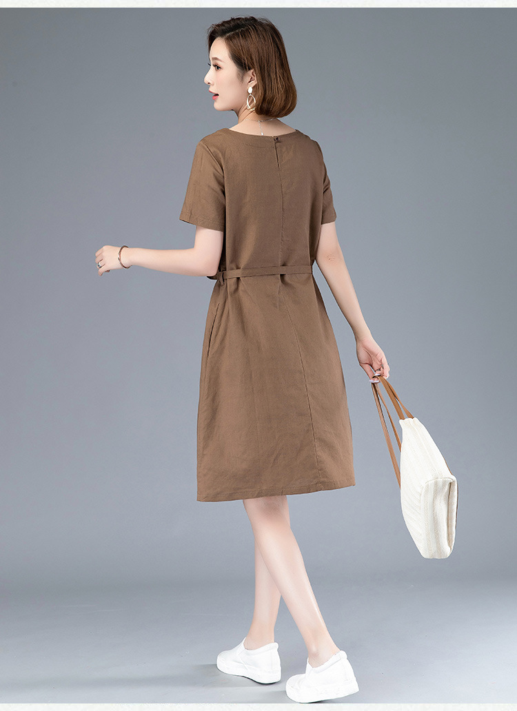 Đầm linen suông nữ cổ tròn, ngắn tay thiết kế đơn giản dễ mặc mẫu mới Đũi Việt DVDA84