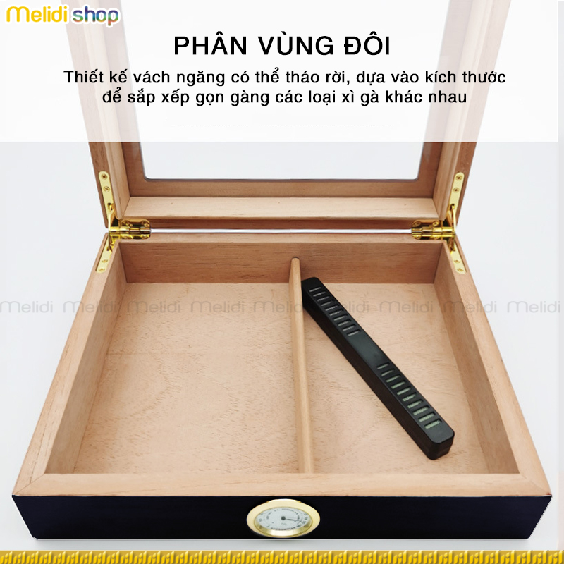 LUBINSKI SY2 - Hộp Cigar Gỗ Tuyết Tùng, Có Khay Giữ Ẩm Và Đồng Hồ Đo Ẩm, (Tủ Mini Bảo Quản Humidor)