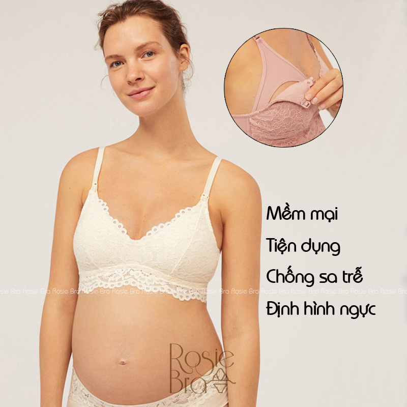 Hình ảnh Áo lót bầu và cho con bú ren mềm không gọng đệm mỏng, bralette bầu B070