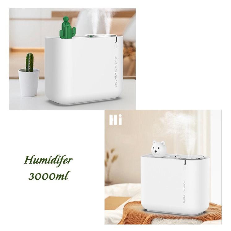 Quà tặng 20/10máy khuếch tán xông tinh dầu Humidifier 3000ml hình gấu/xương rồng dễ thương