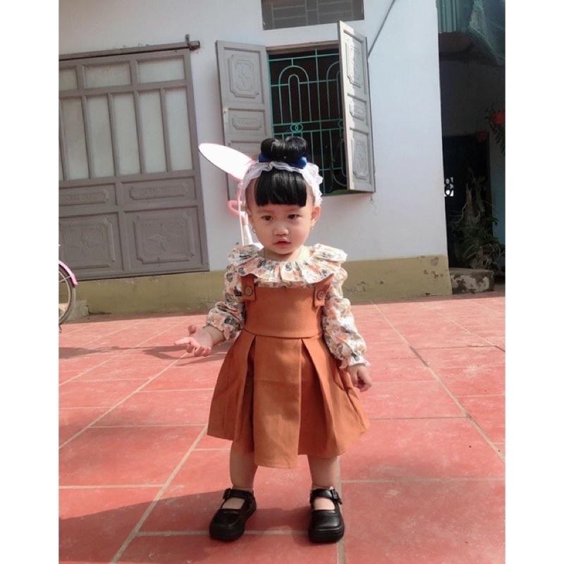 Váy yếm bé gái sét 2 chi tiết LINA KIDS- yếm vàng bò áo hoa váy thu đông dài ta