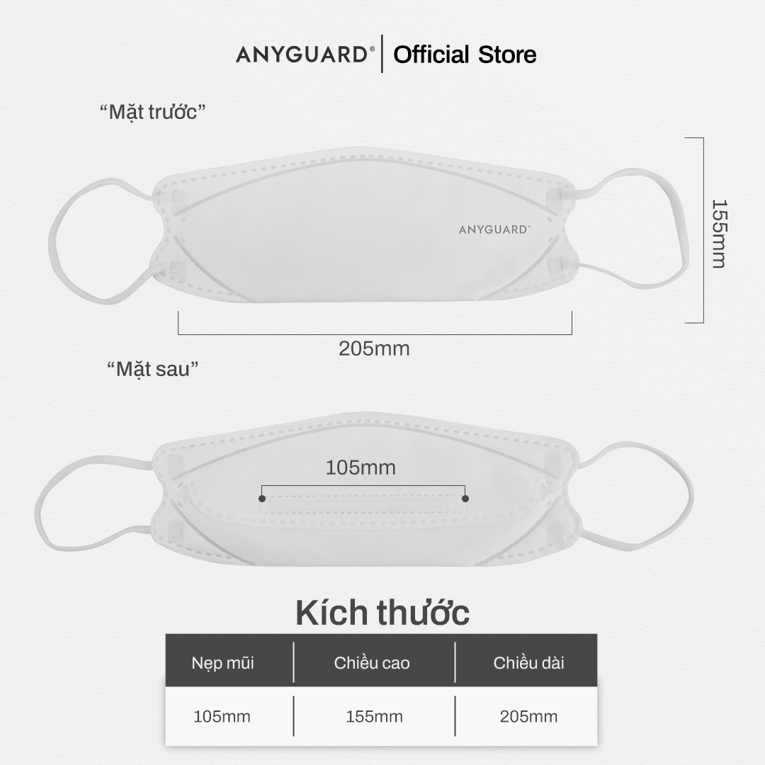 Khẩu Trang Hàn Quốc ANYGUARD, Khẩu Trang KF 3D 4 Lớp Ngăn Bụi Mịn, An Toàn Cho Da Nhạy Cảm, Màu Trắng