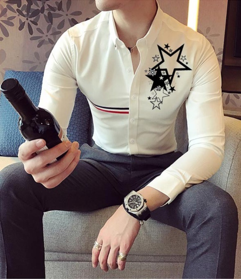 Áo Sơ Mi Nam Màu Trắng Họa Tiết SM364213