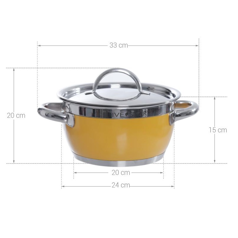 Nồi Inox Sơn Thân Cool Quai Inox 3 Đáy 24cm Fivestar N24-3DM - Hàng Chính Hãng