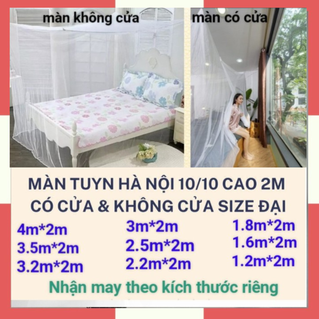 Mùng Tuyn, Màn Tuyn Chống Muỗi 10/10 Cỡ Lớn Cao 2m Ghép Giường Đủ Kích Thước / Mùng Màn Tuyn CÓ CỬA và KHÔNG CỬA Size Đại