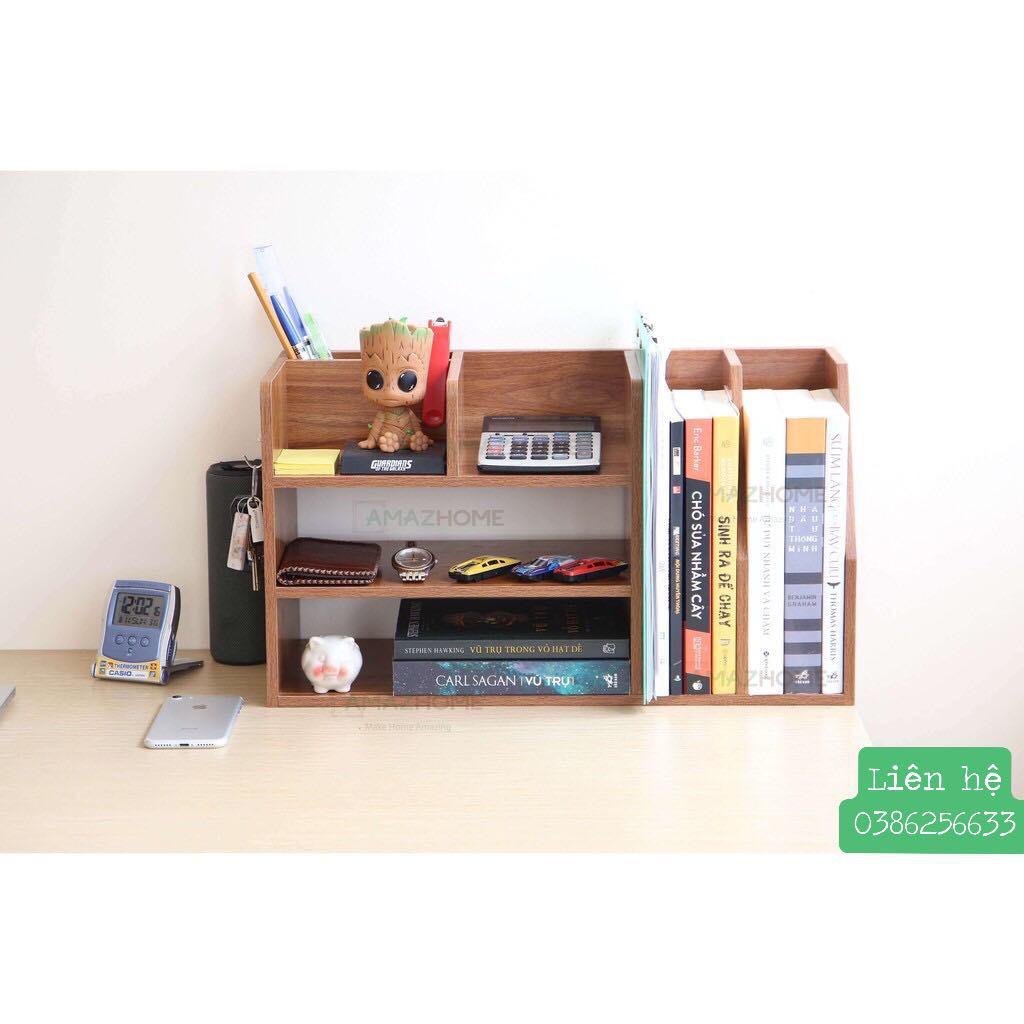 Kệ Sách Gỗ Để Bàn Làm Việc Lắp Ghép Đa Năng