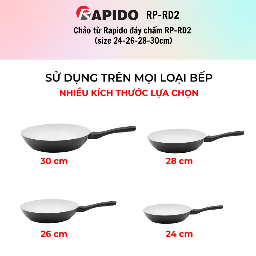 Chảo từ Rapido đáy chấm RP-RD2 dùng cho mọi loại bếp - (24-26-28-30cm) - HÀNG CHÍNH HÃNG