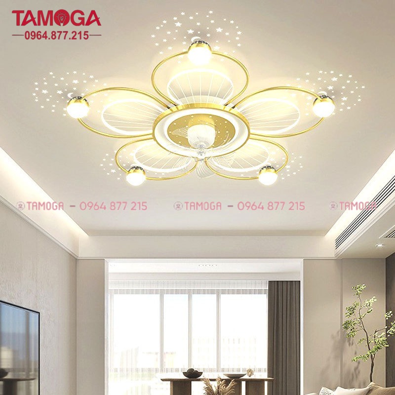 Đèn quạt trần 5 cánh hoa công suất 110W 3 chế độ sáng TAMOGA XAVIA 8035 - Vàng