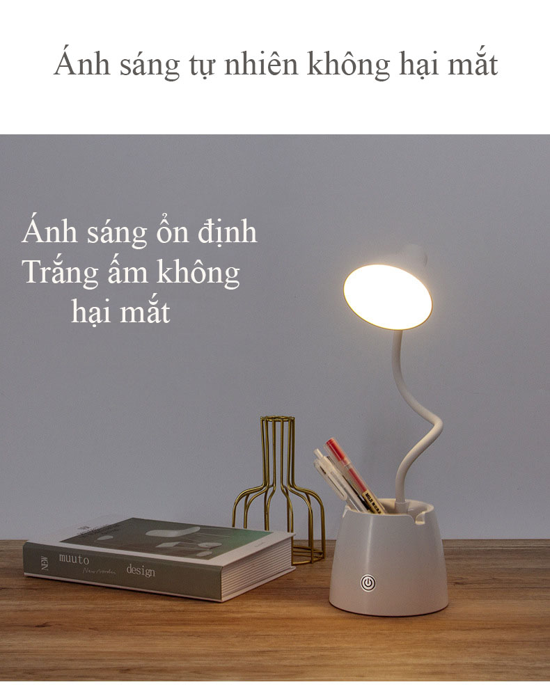 Đèn Bàn Học Đọc Sách Cao Cấp, Đèn Bàn Làm Việc Sang Trọng (Học Sinh, Sinh Viên, Văn Phòng) LED Chống Cận 03 Chế Độ Ánh Sáng Bảo Vệ Mắt Có Hộp Bút Và Giá Để Điện Thoại - Hàng Chính Hãng - VinBuy